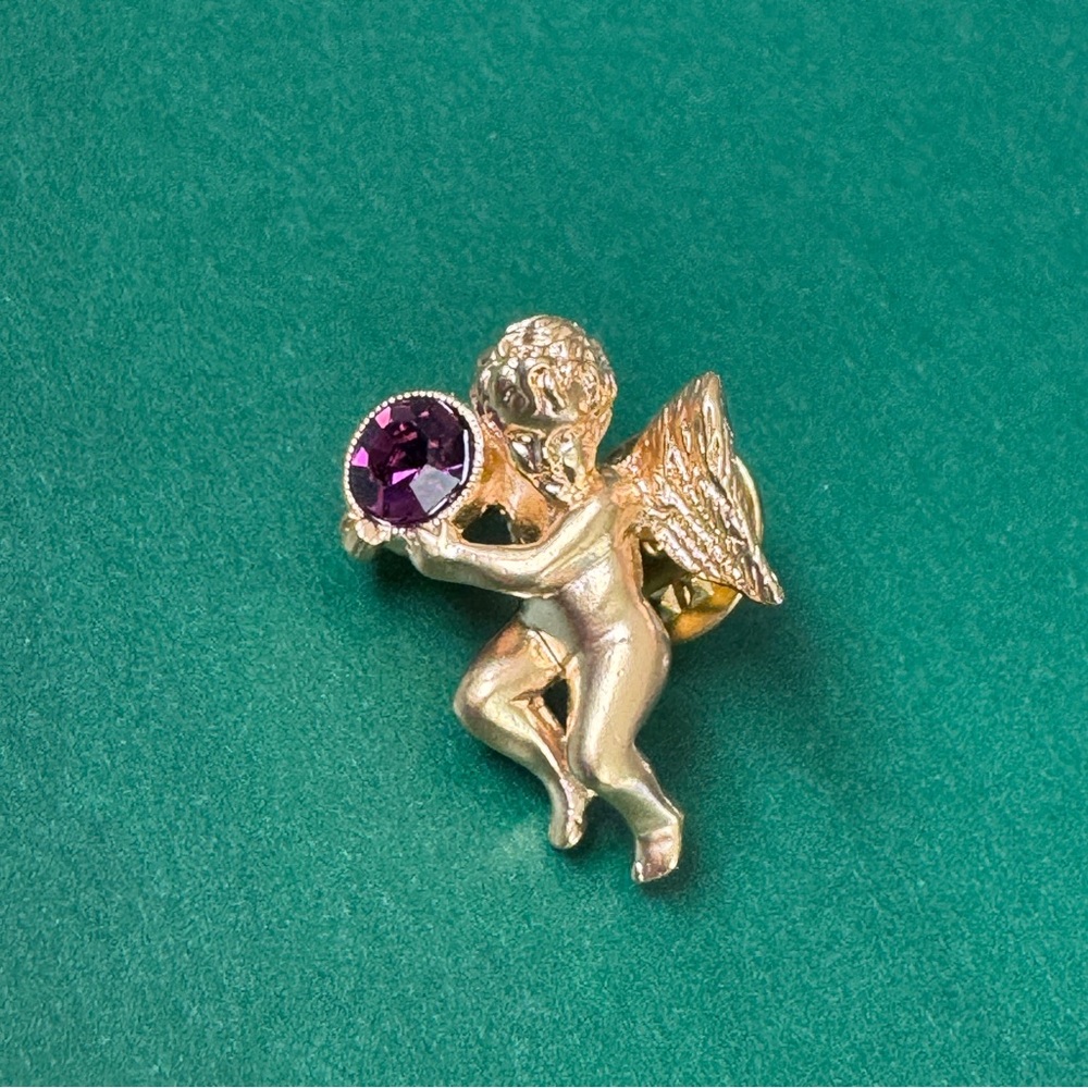 February Avon Pin Cherub Gold with Purple Crystal for February birthstone